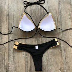 Conjunto de biquíni dourado feminino, maiô acolchoado sexy, roupa de banho pus