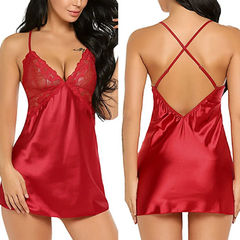 Imagem do Sexy de renda camisola de cetim feminino, pijamas femininos, fantasias de babydo