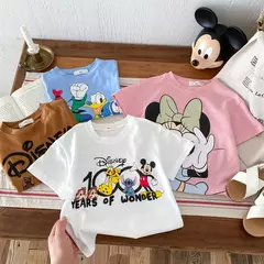 Mickey impresso t-shirt para menino e menina, top de manga curta, design bonito na internet