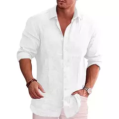 Camisa de linho de algodão manga longa masculina, plus size, monocromática, es na internet