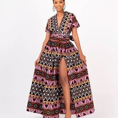 Vestido maxi estampado africano dashiki para mulheres, sexy decote em v, sem cos - comprar online