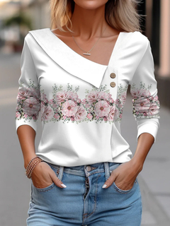 Blusa estampa floral de manga comprida feminina, blusa branca, camisas da moda, na internet