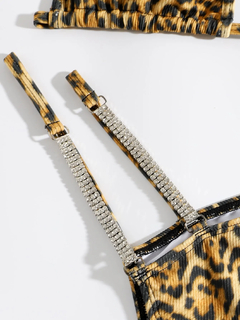 Leopardo halter tanga biquinis 2023 mulheres sexy triângulo maiô diamante banh