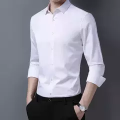 Camisa de manga comprida masculina, moda casual, cor sólida