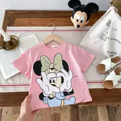 Mickey impresso t-shirt para menino e menina, top de manga curta, design bonito - Show Drop