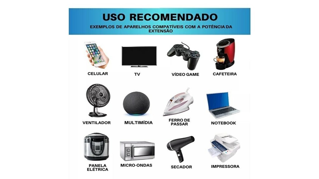 Extensão Elétrica 20 Metros 10A/20A Cabo PP 2x1,0 Reforçada - Click Reparos