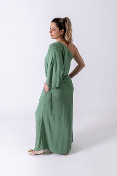 Vestido longo menta com cinto - Boutique Online Charm
