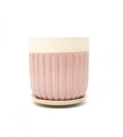 MACETA CERAMICA CON PLATO ROSA