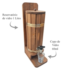 PINGOMETRO BARRIL RUSTICO MADEIRA PAREDE PARA CACHACA 1 LITRO + COPO + FUNIL