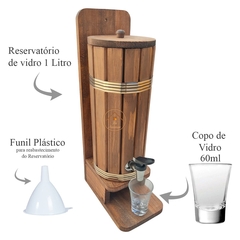 PINGOMETRO BARRIL RUSTICO MADEIRA PAREDE PARA CACHACA 1 LITRO + COPO + FUNIL - comprar online