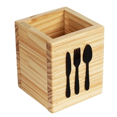 Porta talheres garfo faca colher utensilio de cozinha madeira pinus envernizada com aplique 15x12cm mesa