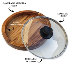 Kit Gamelas de Madeira Teca Tampa de Vidro e Tábua Inteligente com Gaveta