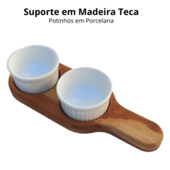 Kit Molheira Petisqueira Suporte Madeira Teca + 2 Ramequin 70ml - La Nacasa Utilidades