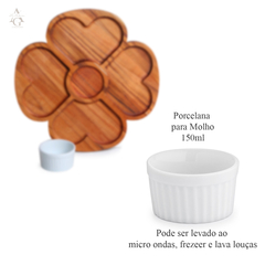 Petisqueira Madeira Teca Grande com Molheira Porcelana 35cm - loja online