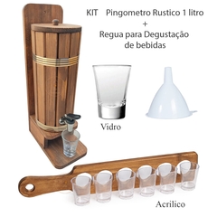 KIT PINGOMETRO RUSTICO MADEIRA 1L REGUA DESGUSTAÇÃO BEBIDAS - comprar online