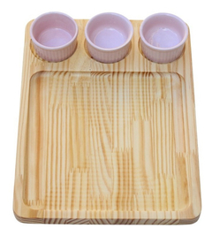 Petisqueira Madeira Quadrada Porção 3 porta molho porcelana - comprar online