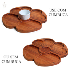 Petisqueira Madeira Teca Grande com Molheira Porcelana 35cm - La Nacasa Utilidades