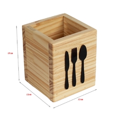 Porta talheres garfo faca colher utensilio de cozinha madeira pinus envernizada com aplique 15x12cm mesa - La Nacasa Utilidades