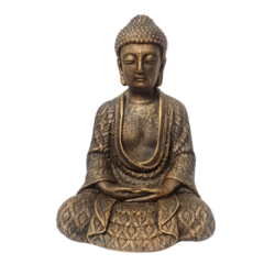 Escultura de Buda em Ouro Velho - Peça Decorativa para Meditação e Ambientes Zen 23,5cm - La Nacasa