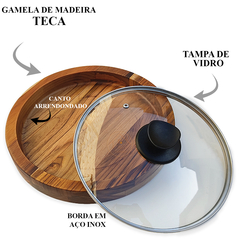 Gamelas De Madeira Teca Tampa De Vidro Redonda Kit 3 Peças - La Nacasa Utilidades