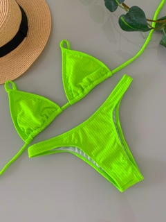 Bikini Simples Canelado Verde Neon