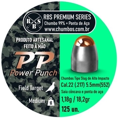 SLUGS RBS POWER PUNCH PP 125 UN. 5.5mm (.217), 1.18g (18.2gr), CHUMBINHO COM PONTA DE AÇO COBREADA DE ALTO IMPACTO