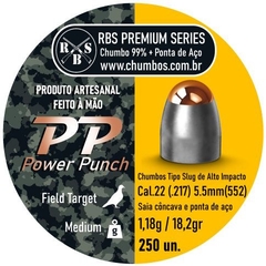 SLUGS RBS POWER PUNCH PP 250 UN. 5.5mm (.217), 1.18g (18.2gr), CHUMBINHO COM PONTA DE AÇO COBREADA DE ALTO IMPACTO