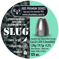 SLUGS RBS PREMIUM 125 UN, 5.5mm (.217), 1.28g (19.7gr), CHUMBINHO DE ALTA QUALIDADE E PRECISÃO