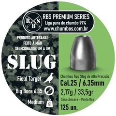 SLUGS RBS PREMIUM 125 UN, 6.35mm (.25), 2.17g (33.5gr), CHUMBINHO DE ALTA QUALIDADE E PRECISÃO BIG BORE