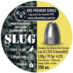 SLUGS RBS PREMIUM 250 UN, 5.5mm (.217), 1.28g (19.7gr), CHUMBINHO DE ALTA QUALIDADE E PRECISÃO