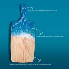 Tabla de Cortar Y servir Rectangular con Mango Largo Decorada Artesanal Olas de Mar - DB WORKSHOP