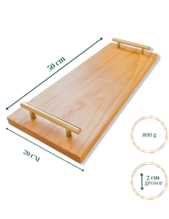 Bandeja de madera con asas doradas - DB WORKSHOP