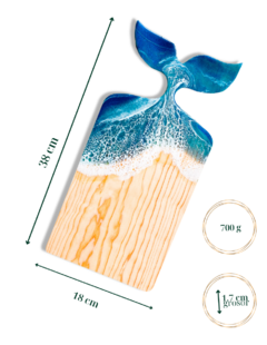 Tabla de servir artesanal en forma de cola de ballena decorada con resina - comprar en línea