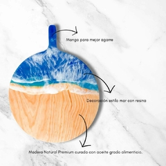 Tabla De Madera Redonda Para Picar Cortar Y Servir Circular con Diseño Olas de Mar - comprar en línea