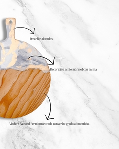 Imagen de Tabla Artesanal de Cortar y Servir Redonda Decorada con resina.