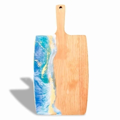 Tabla de Cortar y Servir Rectangular con Mango Artesanal Decorada con Resina "Olas de Mar"