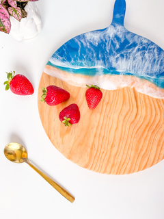 Tabla De Madera Redonda Para Picar Cortar Y Servir Circular con Diseño Olas de Mar - tienda en línea