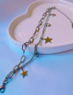 Pulseira dupla estrelas e zirconia