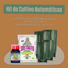 KIT AUTOMATICAS - Cultivate autoflorecientes x80lts + Top Crop AUTO x250ml + Mar Rocket x16 lts (macetas)