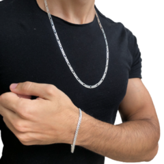 Conjunto Prata 3x1 Masculina 70cm e Pulseira 5mm Italiana Grumet - comprar online