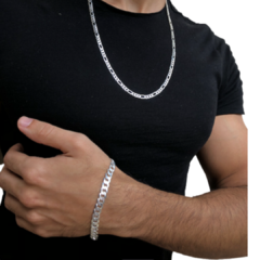 Conjunto Corrente de Prata Masculina 3x1 70cm + Pulseira Grumet 5mm Italiana - comprar online