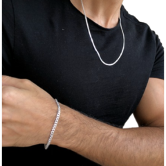 Conjunto Corrente de Prata Masculina Grumet 60cm + Pulseira Grumet 5mm Fininha - comprar online