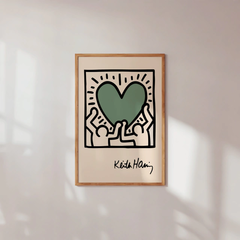 CUADRO KEITH HARING CORAZON VERDE 20x30cm