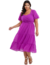 Vestido Dona Charme Midi Chiffon Dropeado Fucsia - Jully Sempre Bella