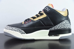 Tênis Jordan 3 Retro Black Cement Gold na internet