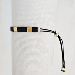 PULSERA TILA NEGRO Y DORADO (cordón negro) - comprar online