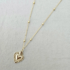 COLLAR CORAZÓN CON CADENA MINI BOLITA CON BAÑO DE ORO LARGO - comprar online