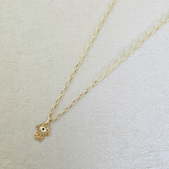 COLLAR MANO HAMSA CON CADENA ESLABÓN MEDIANO CON BAÑO DE ORO - comprar online