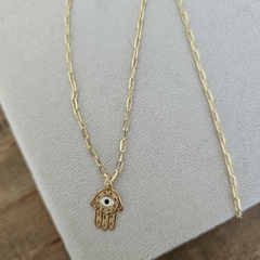 COLLAR MANO HAMSA CON CADENA ESLABÓN MEDIANO CON BAÑO DE ORO en internet