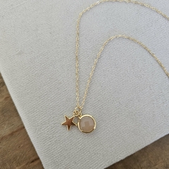 COLLAR DE CRISTAL ROSA Y ESTRELLA CON CADENA MINI ESLABÓN DE CORAZÓN BAÑADA EN ORO - comprar online